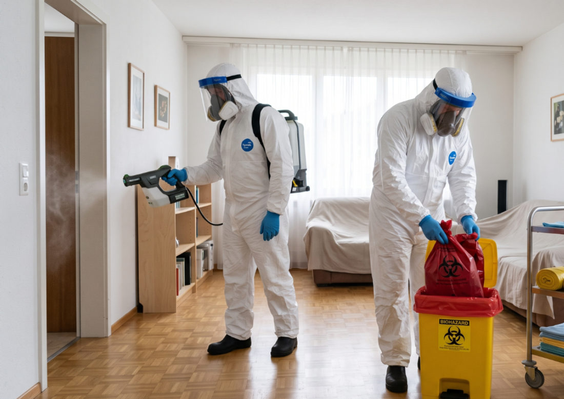 Équipe NYA en tenue de protection lors d’une désinfection